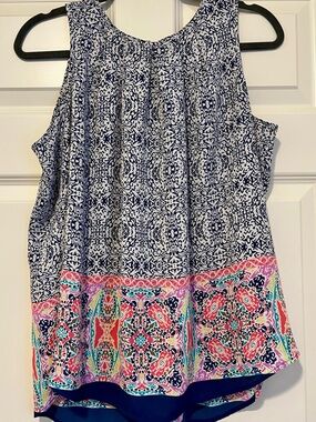 DR2 Printed Sleeveless Women’s Top - Navy, White & Multi